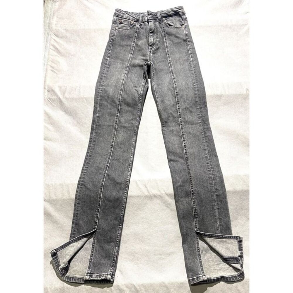 Zara Womens Grey Denim Jeans With Front Seams & Side Slits Size 34 EU/2 US